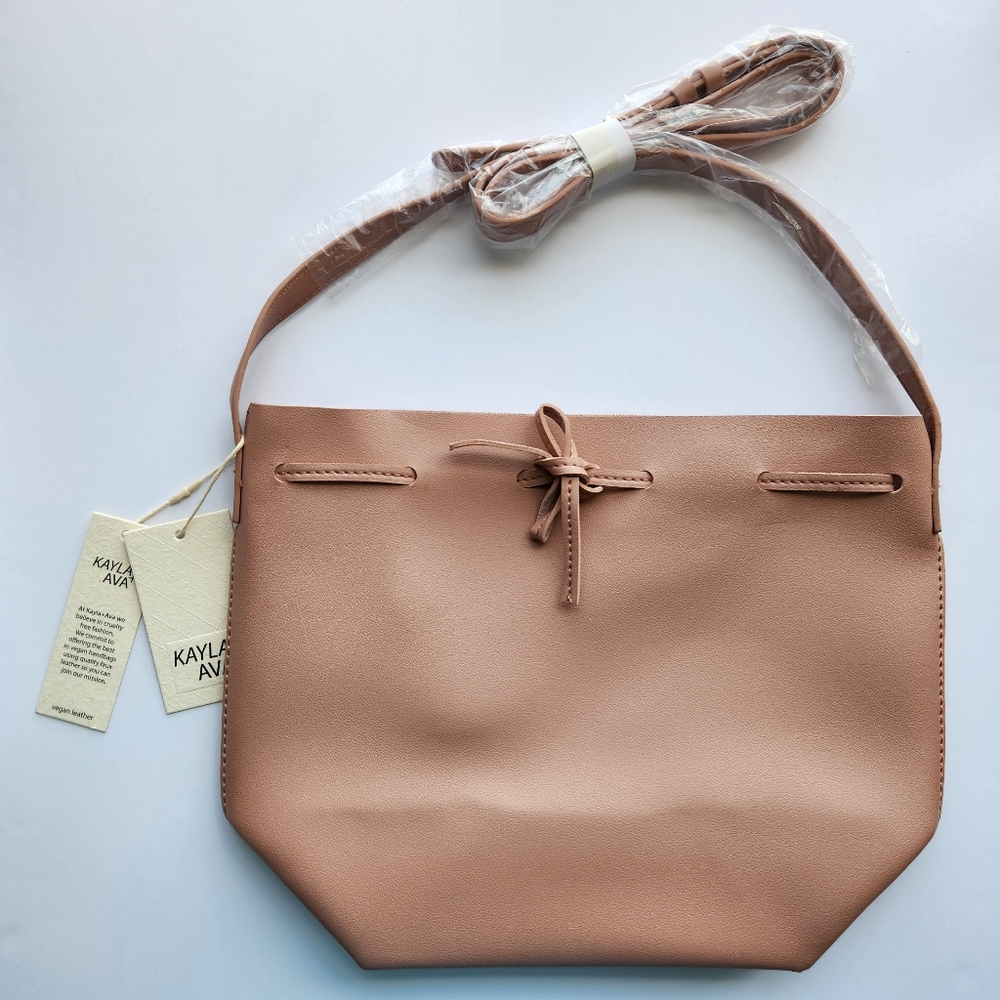 NWT Kayla + Ava Dusty Rose Women's Bowtie Bucket Bag Shoulder Bag Vegan Leather